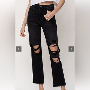 NWT Flying Monkey High Rise Distressed Straight Crop -Vintage Black
